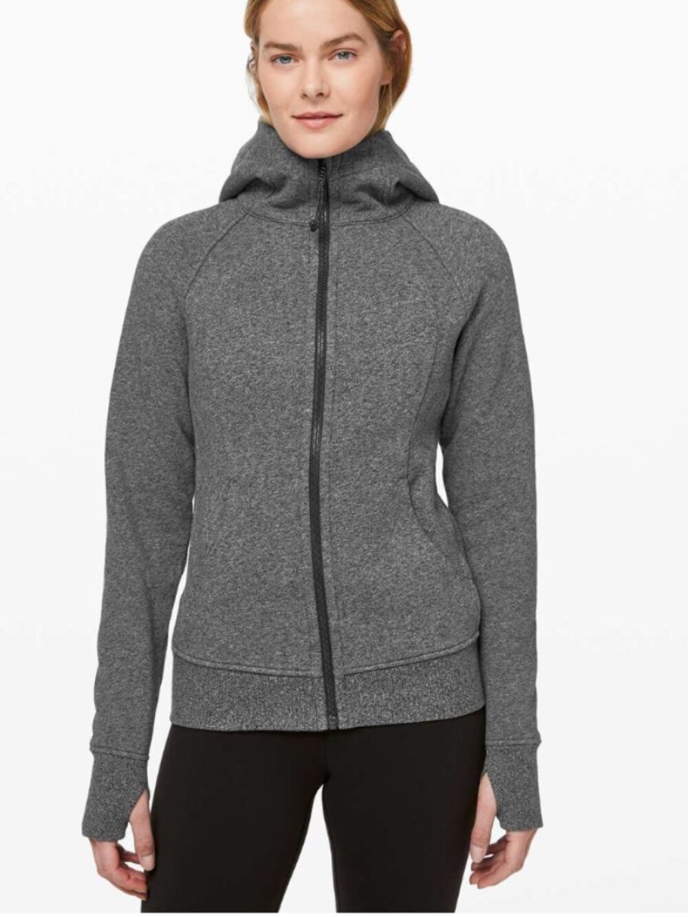 Lululemon Scuba Hoodie Light Cotton Fleece Heathered Speckled Black Size 8